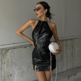 Halter Big Backless Waist Sheath Split Dress